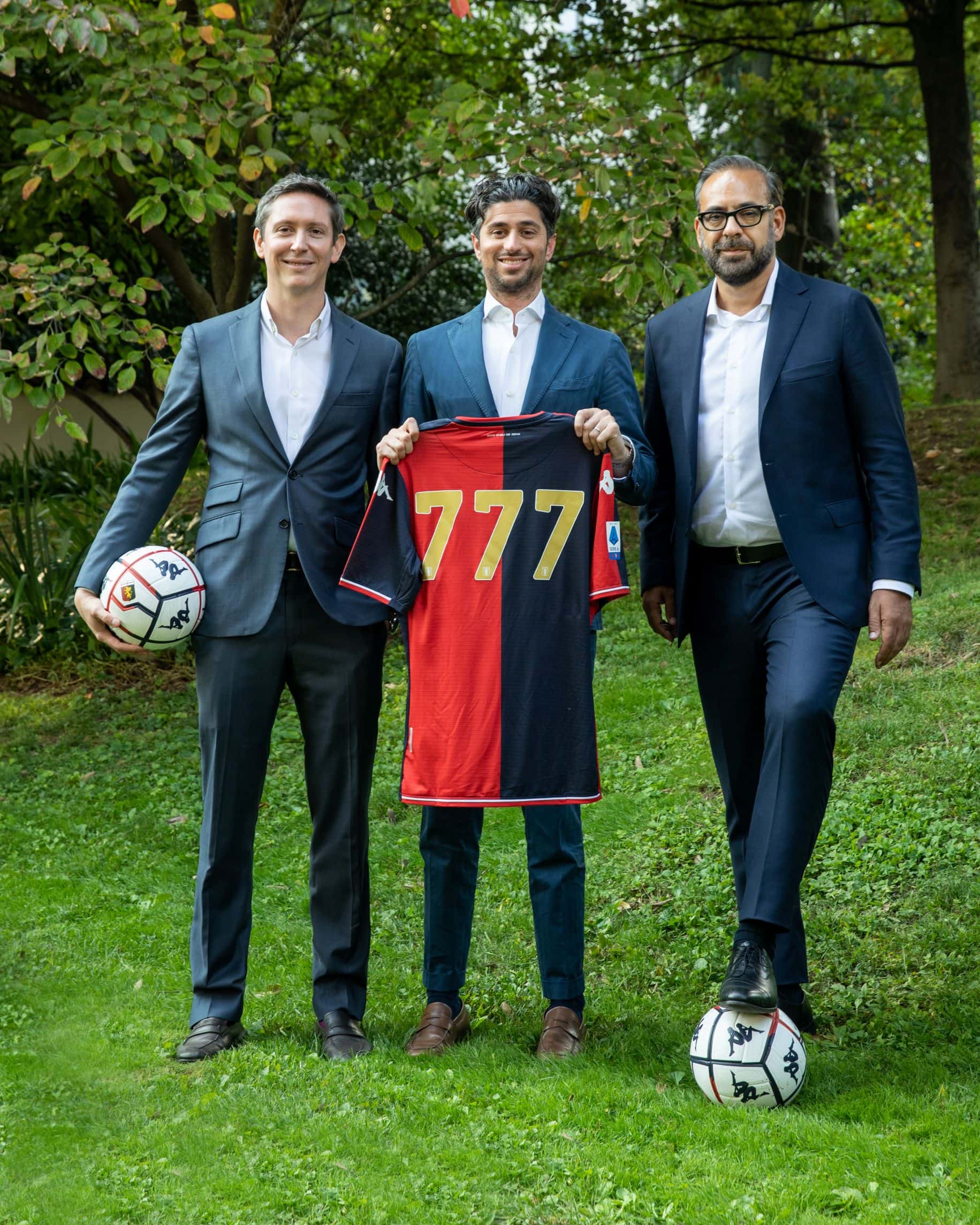 Genoa, Italy. 24 April 2022. Players of Genoa CFC celebrate the