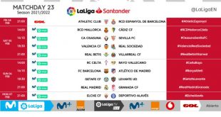 Kick-off times confirmed for Matchday 23 of 2021/22 LaLiga!